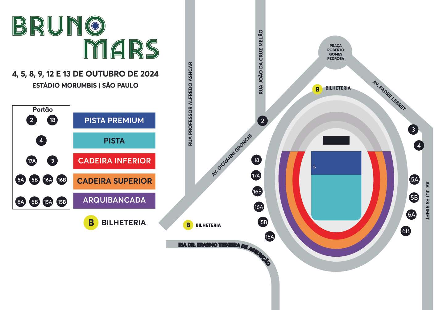 Mapa de Lugares - Bruno Mars - Backstage Mirante Popup - Morumbis - São Paulo