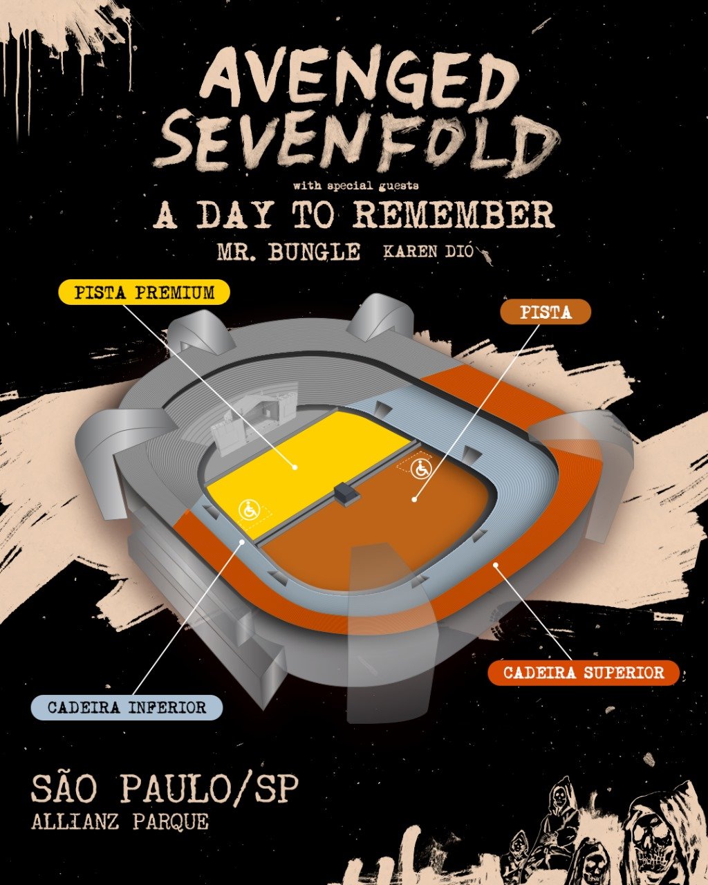Mapa de Lugares - Avenged Sevenfold - Life is But a Dream - Backstage Mirante - Allianz Parque - Ingressos - São Paulo