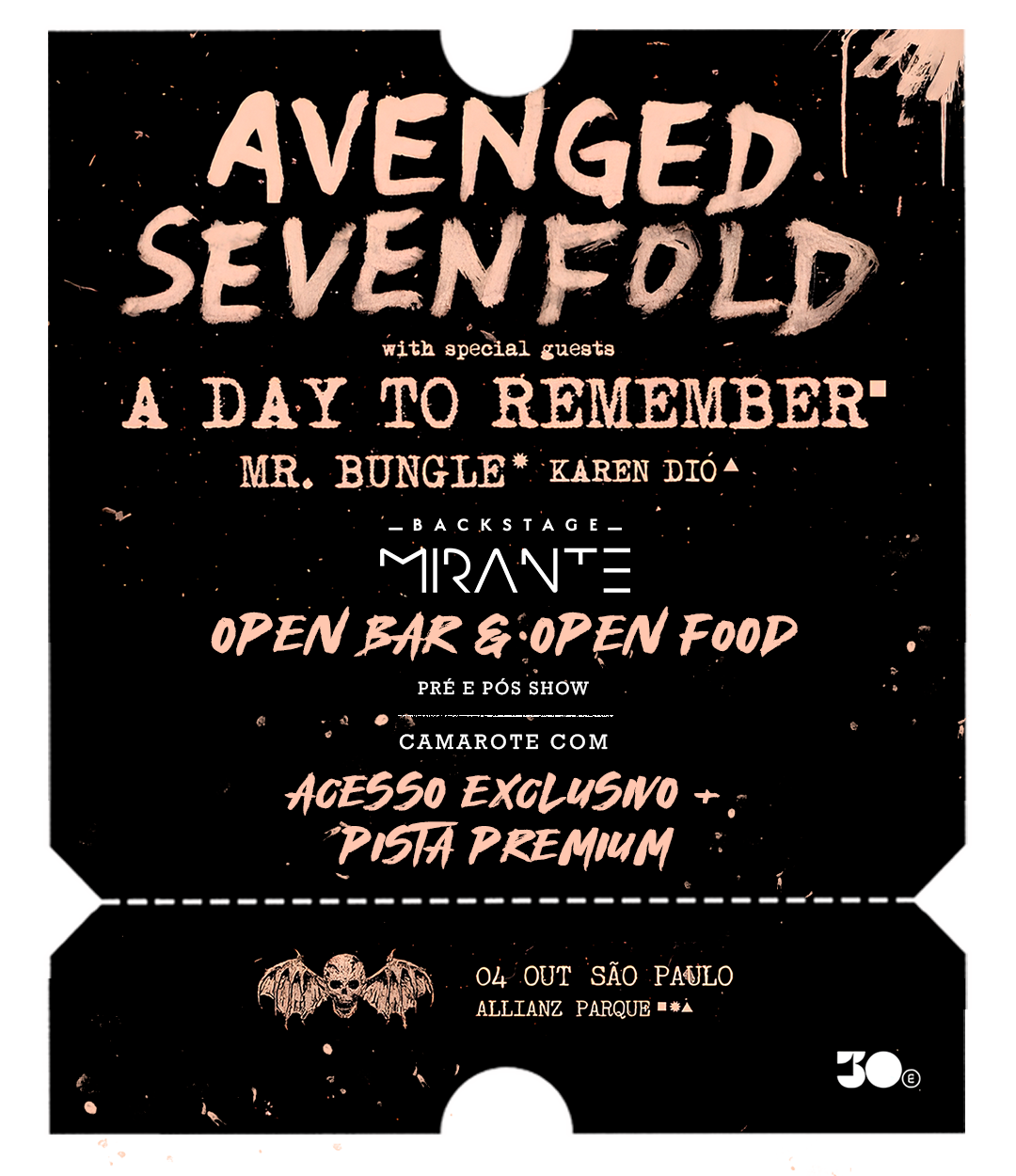 Avenged Sevenfold - Life is But a Dream - Backstage Mirante - Allianz Parque - Ingressos - São Paulo